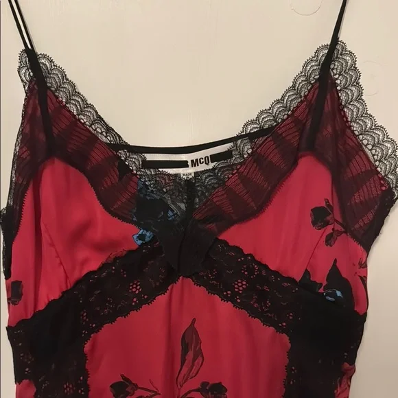 McQ by Alexander McQueen Red Camisole with Black Lace Sz M - Picture 3 of 4